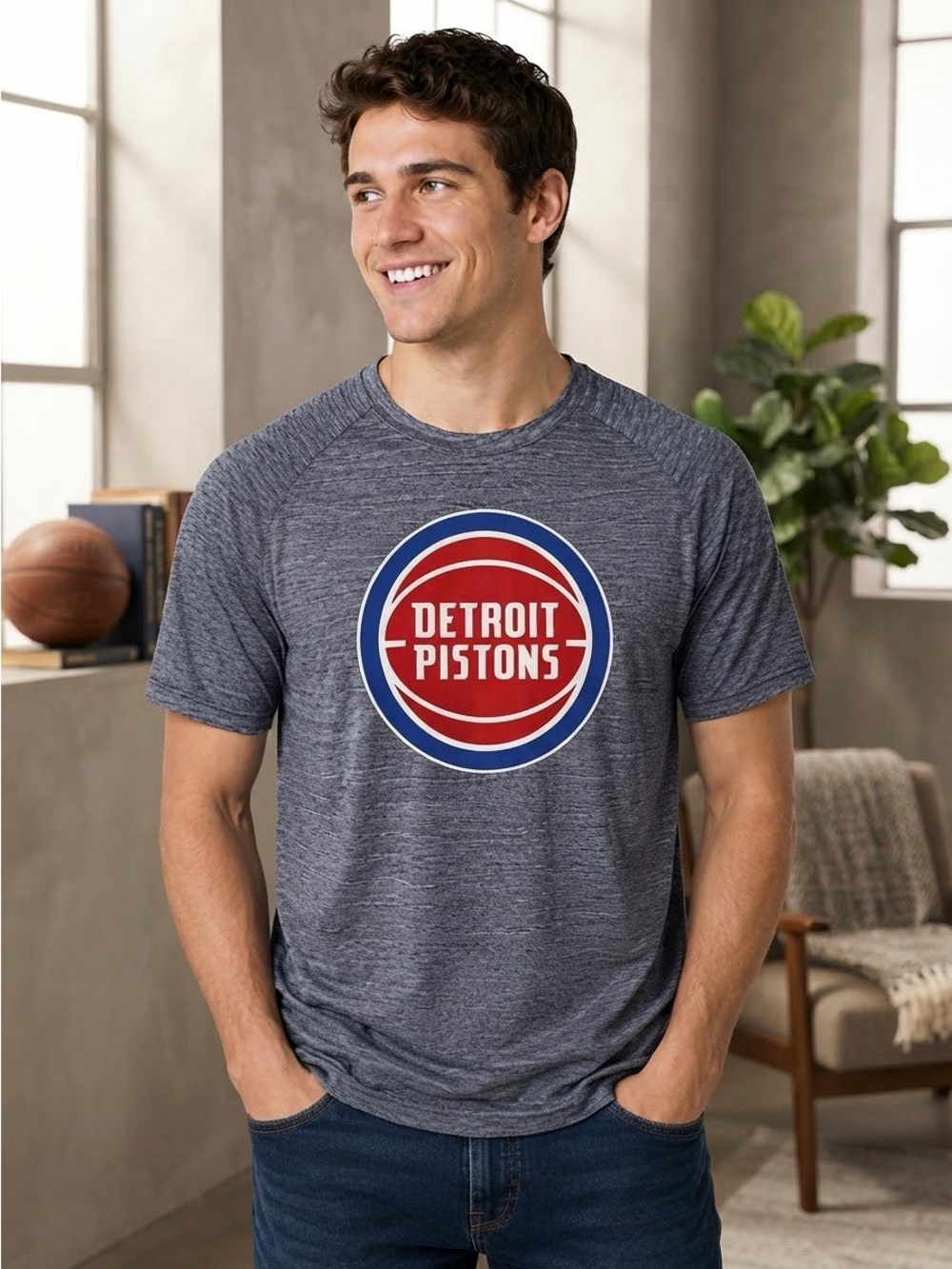 Men’s Detroit Pistons Gray Graphic T-Shirt – Size Large